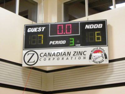 Canadian Zinc scoreboard at the Nahanni Butte gym