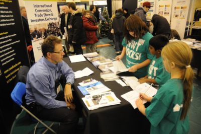 Alan Taylor answering questions from children attending GeoScience